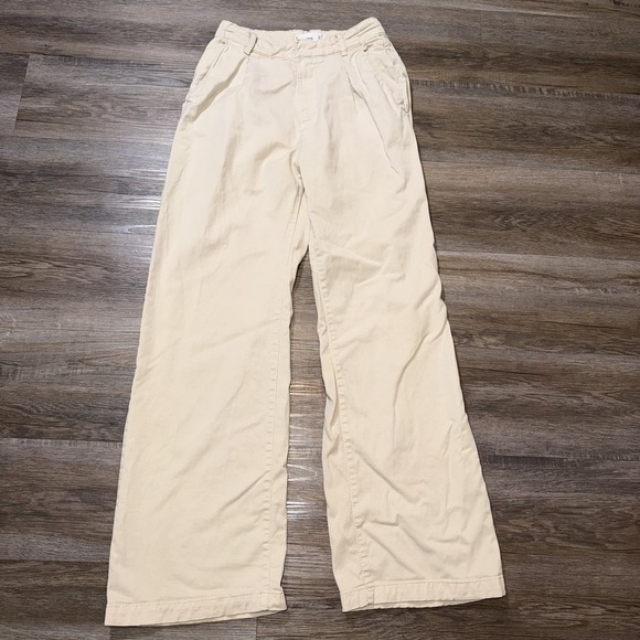 Mango Pants - Mango Beige Straight-Fit Mid-Rise Denim Pants Womens Size 2 Cotton Linen Blend